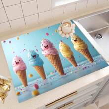 1pc Summer Refreshing Ice Pop, Ice Cream Printed Coffee Machine Drying Mat - Diatomite Printed Placemat, Kitchen Counter Pad, Kitchen Tableware Mat - Soft Diatomite Mat Suitable For Kitchen Counter, Suitable For Coffee Machines, Espresso Machines, Etc.