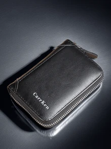 Porta-cartões acordeão mini com zíper masculino, estojo multifuncional para cartão de crédito pequeno, carteira de identidade e moedas estilo vertical
