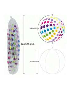 1pc Striped Clear Inflatable Ball, PVC Colorful Dotted Striped Print Sports Accessories Inflatable Ball, Home Party Game Props, Pool Party Decor, Souvenir Gift - Multicolor - View 7