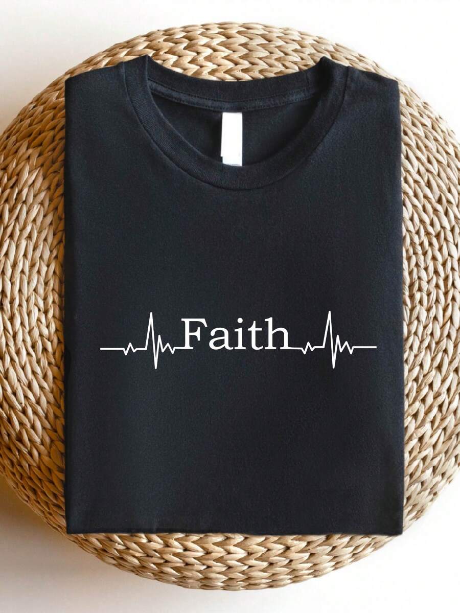 Faith Shirt, Christian T-Shirt, Faith Heartbeat Tee, Faith Based Gifts, Christian Family Shirts, Religious T-Shirts, Cool Church Tees, Religion Shirt, Bible Verse T-Shirt. SD-3351 - Black - View 1