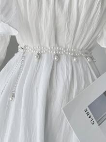 1pc White Faux Pearl Waist Chain, Minimalist & Practical Multi-Use - White - View 3