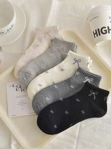 5 Pairs Women's Breathable Cute Bow Short Socks, Suitable For Daily Wear And Outdoor Activities - Multicolor - View 14
