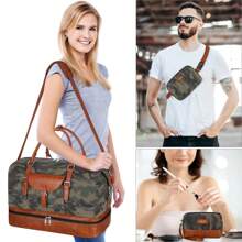 3 件装大号周末旅行包带防水鞋隔层帆布旅行行李袋过夜随身包带洗漱包男女通用 - 彩色 - 查看 4