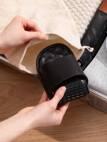 Foldable Travel Slippers For Women, EVA Material Lightweight & Compact, Pocket Shoes Clean And Hygienic, Black Color Dirt-Resistant For Commute & Shower - Black - View 2