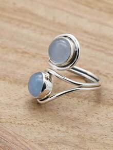 Blue Chalcedony 925 Sterling Silver Gemstone Adjustable Ring - 藍玉髓 - 查看 4