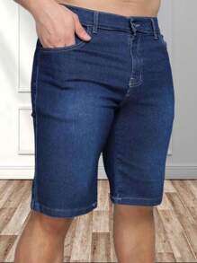 Wholesale Men's Bermuda Jeans Lycra Elastane - 深色水洗藍 - 查看 7