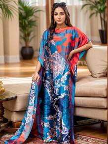 1pc Women Floral Printed Faux Silk Long Scarf With Hijab, Loose Plus Size Shawl For Homewear, Suitable For Summer & Autumn, Indoors And Air-Conditioned Rooms, Abaya Hijab, Modest Kaftan