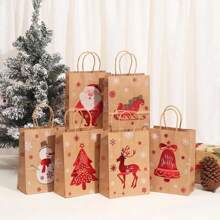 6pcs/12pcs/Pack Christmas Party Gift Packaging Kraft Paper Cartoon Gold Foil Print Shopping Bag, DIY Small Gift Wrap Bags, Souvenirs Favor Holders - Multicolor - View 7