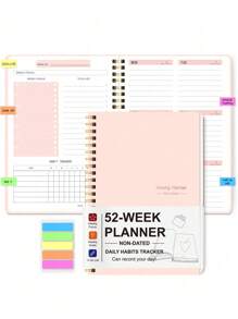 BUBU 1本52周计划笔记本，这款带螺旋装订的周计划和日计划笔记本可用作学术预约簿、52周日程安排簿、提高效率的日记本、文具办公用品、成人日历和个人计划本、学校用品、女士圣诞礼物。 - 彩色 - 查看 13