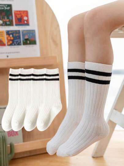 1 双儿童长筒袜，运动学生小腿袜，透气户外旅行，适合 1-12 岁儿童日常装