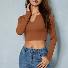 Women Long Sleeve Crop Top Casual Front Button V Neck Ribbed Knitted Slim Fit Fairy Grunge Shirts