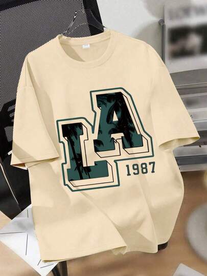 Teenager Boys' Los Angeles Graphic Round Neck T-Shirt, Boys' Casual Soft Tee Shirt For Summer