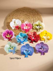 1pc/10pcs Elegant Bohemian Polyester Fabric Butterfly Orchid Color Floral Brooch, Chic & Fresh For Women, Suitable For Wedding, Beach, Party, Gift - Multicolor - View 3