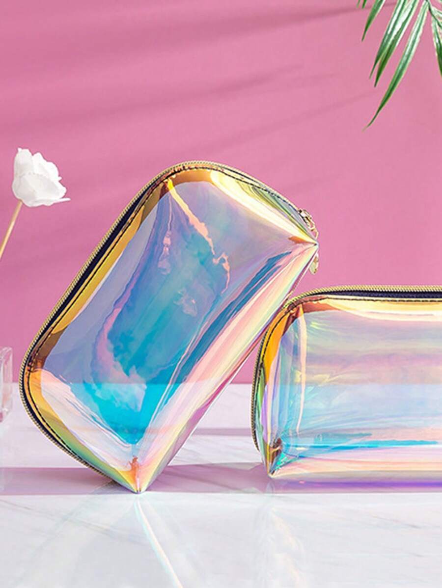 1 件时尚彩色透明洗漱包大容量拉链化妆品收纳包沙滩防水手拿包女士女孩旅行必需品，适用于假日海滩、浴室收纳、卧室收纳，大容量 - 彩色 - 查看 1