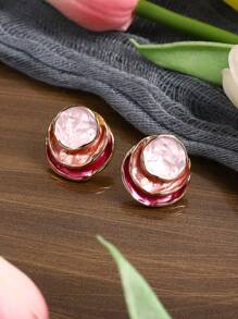 1 paire de boucles d'oreilles élégantes pour femmes, à plusieurs couches, de couleurs romantiques violet et rose. Mode pour un port quotidien, sorties, fêtes, cadeau pour la fête des mères