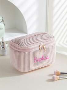 3er Set Kordsamt Make-up Taschen, bestickte Kosmetiktasche, Reise-Kulturtasche, Make-up Organizer, Reise-Kulturtasche, süße Make-up Tasche für Frauen und Mädchen, reisefreundlicher Organizer für Werkzeuge und Zubehör