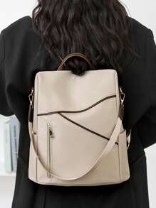 Balo chống trộm thời trang dành cho nữ, thích hợp đi du lịch, đi làm, đi học, đựng vừa laptop - Màu be - Xem 5