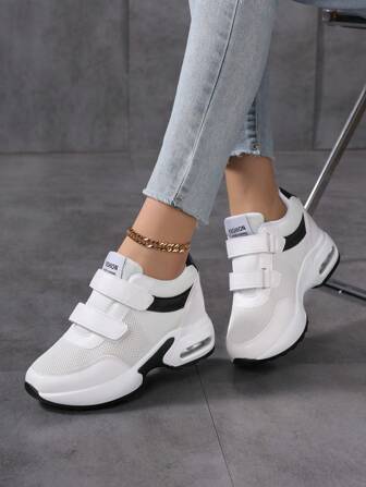 Women's Casual Sports Shoes, 7CM Hidden Heel, Air Cushion Shock Absorption Comfortable And Versatile, Mesh Breathable, Hook And Loop Convenient, Ladies Sneakers