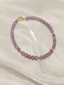 1pc Natural Amethyst Bracelet, Elegant And Graceful Design Symbolizing Good Luck, A Great Gift For Yourself, Mom Or Friends