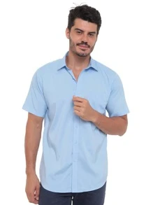 Rand paul Men's Slim Fit Short Sleeve Plain Dress Shirt With Pocket - 淺藍色 - 查看 3