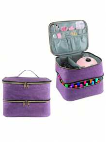 Nail Polish Organizer Handheld Double Layer Cosmetic Organizer Tote Bag For Girls And Women Nail Art, Essential Oil, Cosmetic Set Daily Travel Use Holiday Essentials Holiday Travel Essentials Travel Bag Travel Accessories Graduation - Purple - View 7
