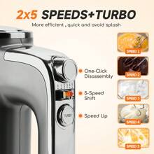 1pc 400W Electric Hand Mixer, 5-Speed With Turbo Function, One-Touch Operation, 4 Beater Attachments, Suitable For Whipping Cream And Beating Eggs - EU F Type Plug(220-240V) - View 3