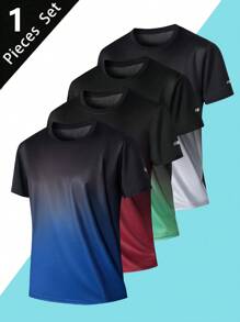 1 pieza Camiseta casual de hombre transpirable y de secado rápido con degradado, adecuada para deportes, correr, uso al aire libre en verano - Azul - Ver 5