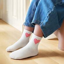 5 Pairs Girls' Cute Heart Princess Mid-Calf Socks - Pink - View 6