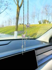 Double Layer Butterfly Car Hanging Decor, Creative Rearview Mirror Hanging Ornament For Car Interior, Women - Multicolor - View 1