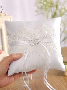 1PC White Ring Pillow, Western-Style Wedding Ring Bearer Pillow With Camellia Flower For Wedding Occasion White Ring Pad Bed Pillows For Beach Wedding Party