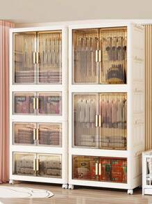 Foldable Wardrobe Closet, Multi-Tier Plastic Storage Cabinet, No Assembly Required - Transparent - View 11