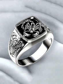 1pc Copper Material Fashion Scorpion Totem Enamel Black Ring, Classic Accessory For Men - Black - View 6