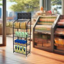 4Tier Retail Display Rack Stand, Snack Candy Display Organizer, Snack Rack, Basket Stand Cart - Black - View 6