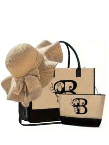 一套女士沙滩手提包，帆布包和帽子，字母A-Z，适合婚礼、生日、节日和其他场合，是送给女性、母亲、老师、朋友、伴娘、学生以及返校季的绝佳礼物。大容量旅行手提包，适合度假、周末旅行，是送给朋友或女士的个性化生日礼物，附赠围巾，也是教师节的最佳礼物。 - 卡其色 - 查看 27