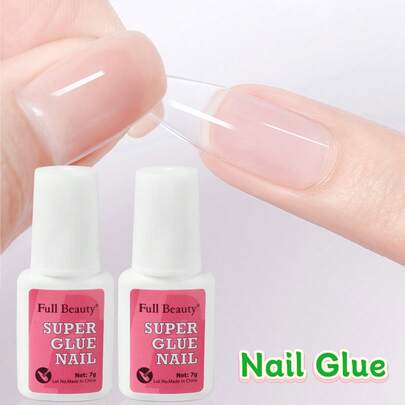 7克超强粘性指甲胶水，带刷子，速干凝胶粘合剂，适用于假指甲、亚克力指甲、按压式指甲和装饰性假指甲，持久粘合，是迷你水晶美甲装饰的理想选择。