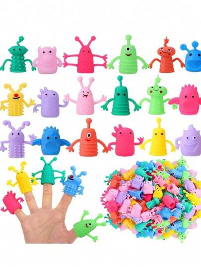 20 piezas Marionetas de dedo de monstruos de dibujos animados, marionetas de dedo elásticas para aliviar el estrés, marionetas de dedo de vinilo suave para juegos de roles, regalos de fiesta de cumpleaños, relleno de bolsas de regalo, colores y estilos aleatorios, juguetes de estiramiento de dedos, regalos de Navidad, decoraciones navideñas, relleno de calcetines
