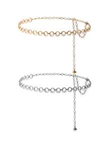 1pc Women's Metal Geometric Double Circle Waist Chain, Fashion Party Accessories, Suits Dresses Waist Belt - Waist Chain - View 1