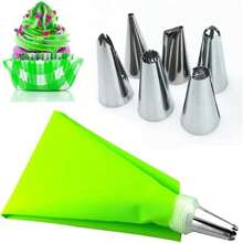 8Pcs Silicone Icing Piping Bag Set, Pastry Piping Bags Sets, Reusable Cream Pastry Bag And 6 Stainless Steel Nozzles, DIY Cake Decorating Supplies Kit(6Pcs Nozzle+1pc Pastry Bag+1pc White Converter) - Green - View 3