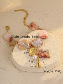 1 pieza Pulsera de acero inoxidable chapada en oro de 18K con concha y caparazón asimétricos, joyería de estilo oceánico de moda adecuada para mujer, uso diario, playa y como regalo