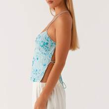 Women Y2K Sequin Cami Top Sexy V Neck Open Back Criss Cross Straps Tank Cute Sparkle Backless Low Cut Crop Tops Summer Basics Going Out Tops Streetwear - Màu xanh lam - Xem 4