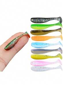 100 Pieces Of Bait In One Bottle, 1.38-Inch Bait T-Tail Soft Bait, Lead Head Hook, Slow Sinking Root Fish Worm, Sea Bass Crooked Mouth Carp, Small And Micro Fake Bait, With Night Light
