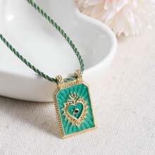 2025 Gold Plated Copper Heart Pattern Evil Eye Tarot Card Pendant Colorful Rope Chain Necklace Women Bohemia Jewelry