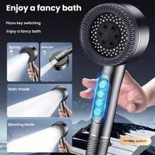 3-Piece Set High Quality Shower Head, 4 Spray Patterns, Silicone Massage Brush Included, 1.5M Stainless Steel Hose, ABS Non-Puncture Wall Bracket Home Bathroom Decor Bathroom Accessories Bathroom Organizer Fall Decor Back To School Storage - Black - View 3