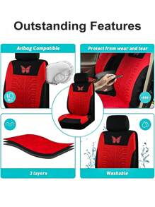 9pcs 4pcs Universal Fit Butterfly Pattern Embroidery Car Seat Covers - Polyester Fabric, All-Season, Airbag Compatible, Hand Washable - For SUV, Sedan, Van (4pcs Include 2-Seat & 9pcs Include 5-Seat Options)
