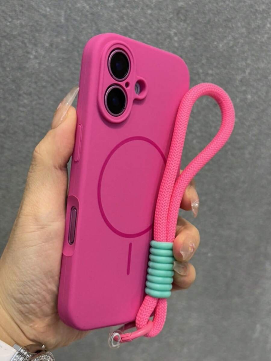 1个磨砂液态硅胶极简磁吸手机壳，带短挂绳，兼容 17 Air 16 15 14 13 12 Pro Max Plus，支持无线充电，柔软硅胶后盖 - 玫紅色 - 查看 1