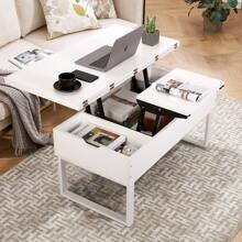 VOWNER 100*100 cm Couchtisch Höhenverstellbar Umwandelbar in Wohnzimmer-Esstisch, 3-in-1-Multifunktions-Wohnzimmertisch mit Versteckter Aufbewahrung