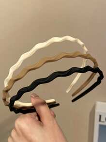 3条/1条装 女士黑色、白色、卡其色简约波纹防滑塑料发箍，时尚百搭优雅高端简约头饰，适合日常休闲、派对、通勤、旅行、发型设计、洗漱、化妆、搭配服装等场合，可作发带、发箍、化妆发箍、头饰、美妆家居发饰 - 彩色 - 查看 1