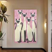 Framed Room Decor 1pc Vibrant Siamese Cat Canvas Poster, Textile Wall Art, Vintage-Inspired Print For Bedroom, Office, Cafe, Home Decor, Gift, Halloween, Christmas, New Year