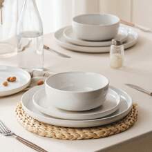 Richmount SHEIN X Heather Rae 12 Pieces Dinnerware Sets, Dishes Set For 4, Plates And Bowls Set, Perfect For Your Friend For Housewarming, Thanksgiving, Christmas