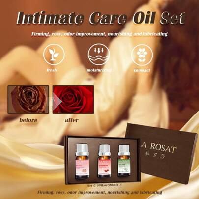 3pcs/Set 0.68fl.Oz./20ml Skin Tightening & Moisturizing Essential Oil Set, Contains Peach, Strawberry & Tea Tree Oils, Romantic Fresh Scent, Revitalize Skin, Personal & Skin Care